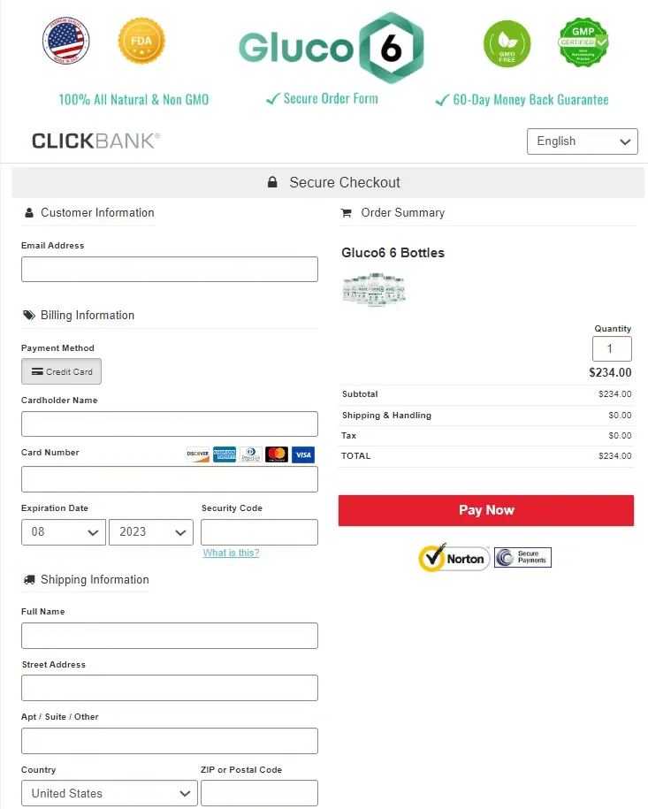 Gluco6 Blood Sugar Supplement Order Page